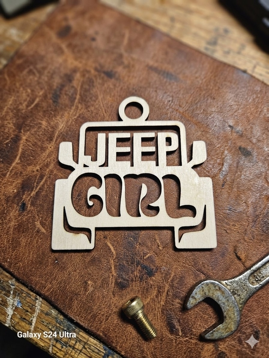 Jeep Girl Wooden Ornament - Natural Wood